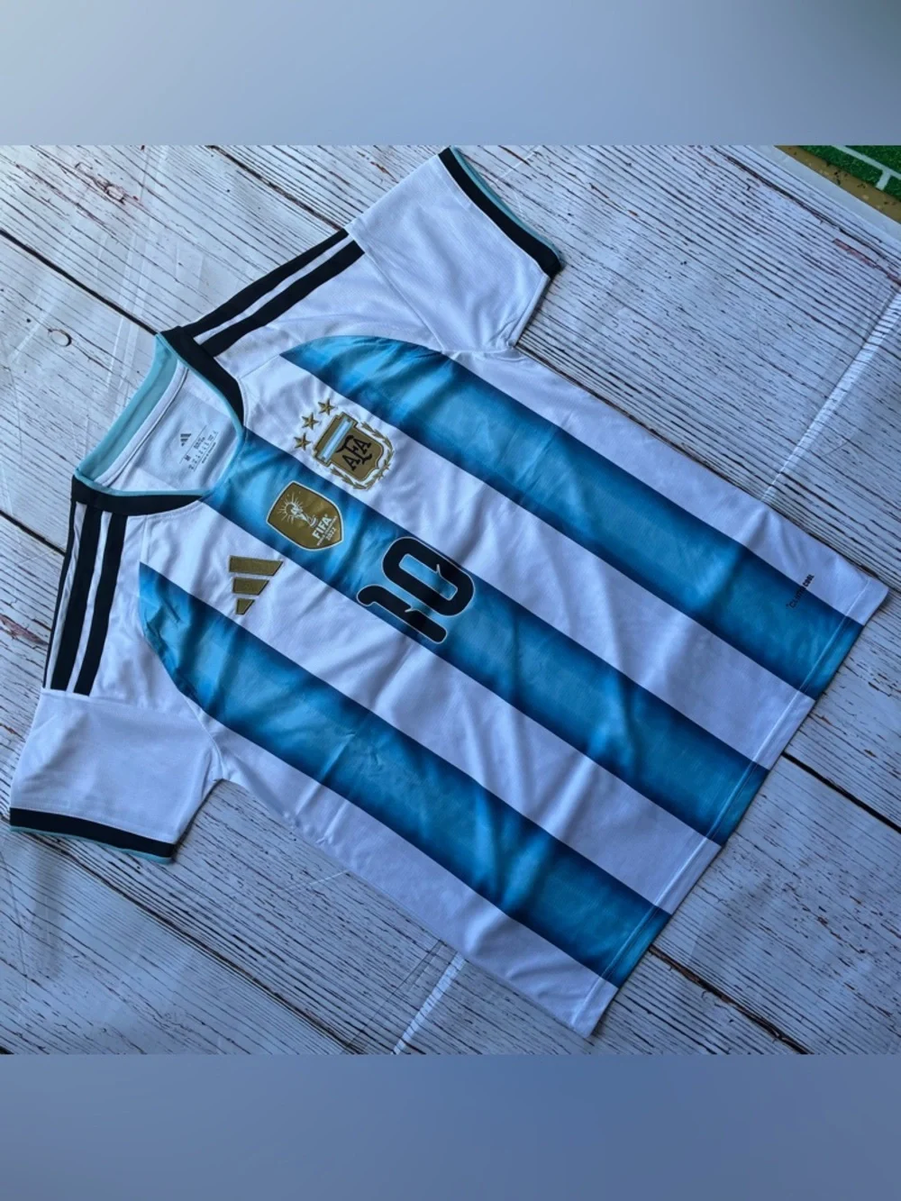 Men's Blue & White Striped Soccer Jersey - #10